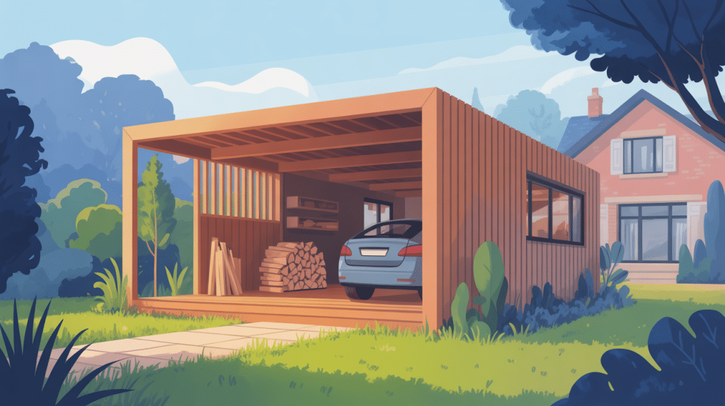 illustration appenti en bois moderne avec voiture