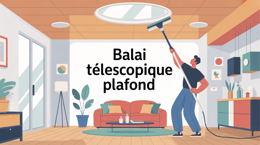 balai telescopique plafond utilisé dans un intérieur lumineux