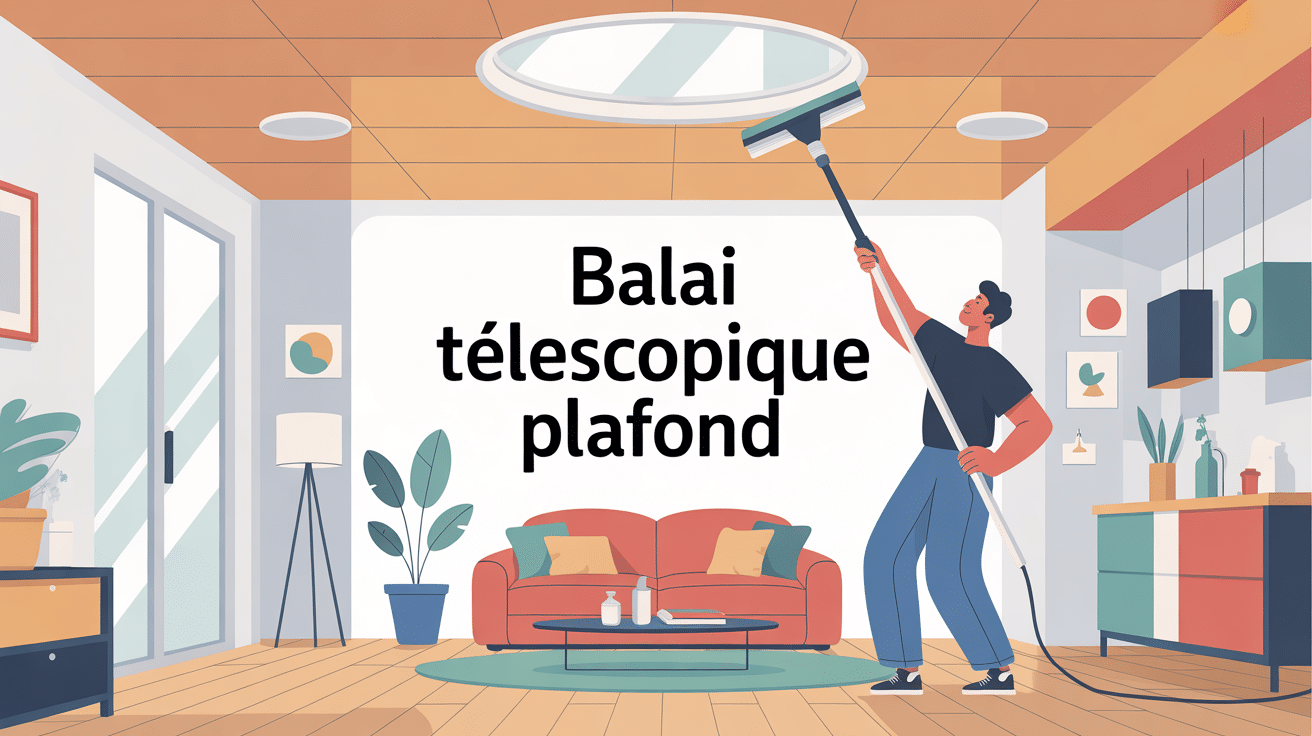 balai telescopique plafond utilisé dans un intérieur lumineux