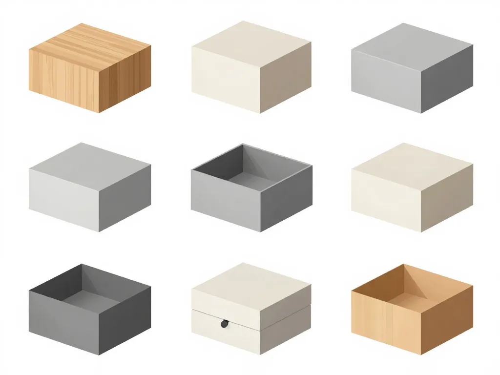 schema de boites design avec différents matériaux et formes