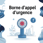 borne d'appel d'urgence illustrée dans différents environnements publics et industriels