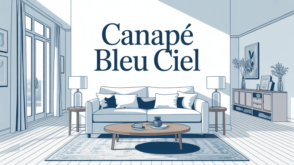 canapé bleu ciel dans salon moderne lumineux