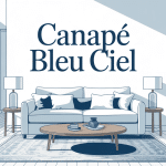 canapé bleu ciel dans salon moderne lumineux