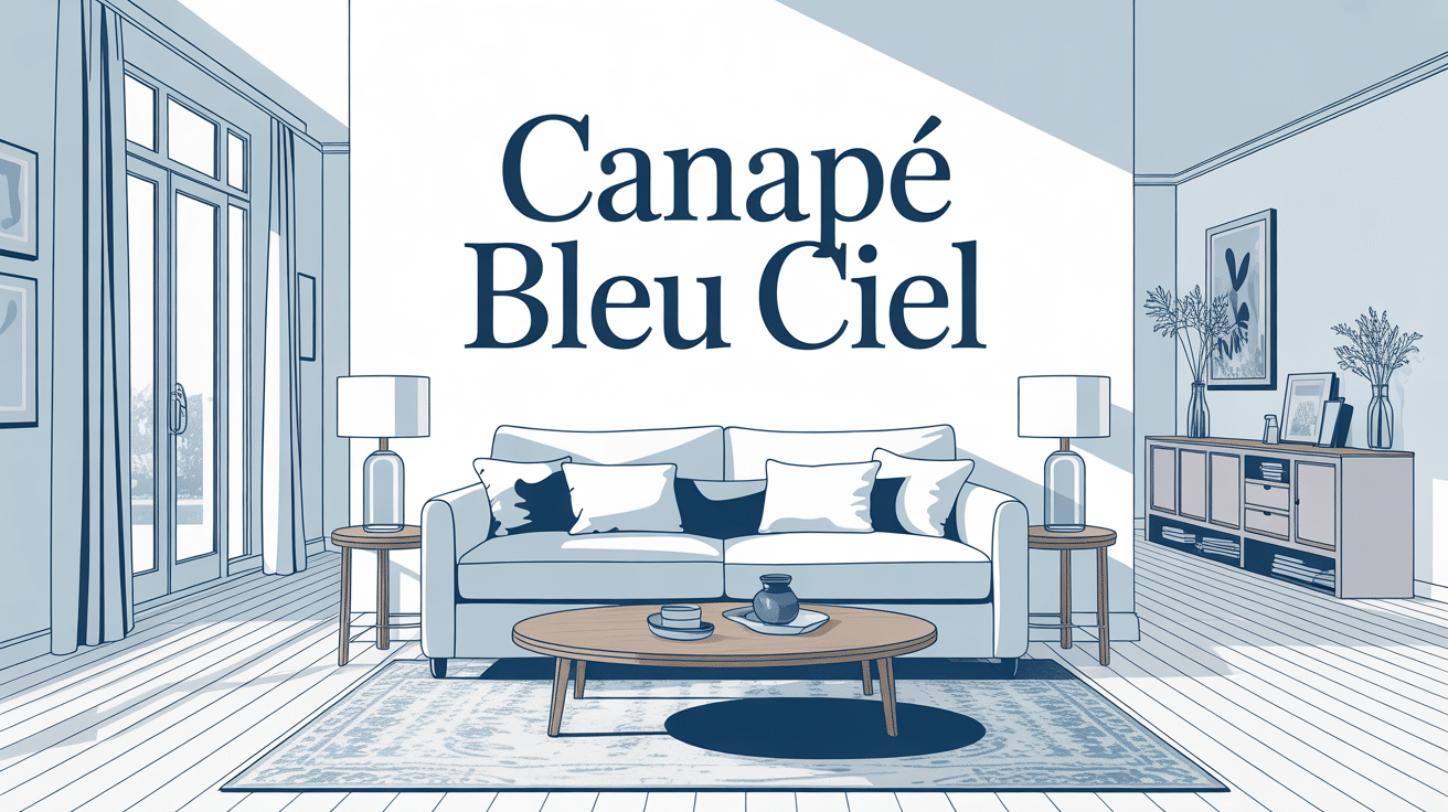 canapé bleu ciel dans salon moderne lumineux