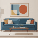 canapé bleu pétrole illustration salon moderne chic