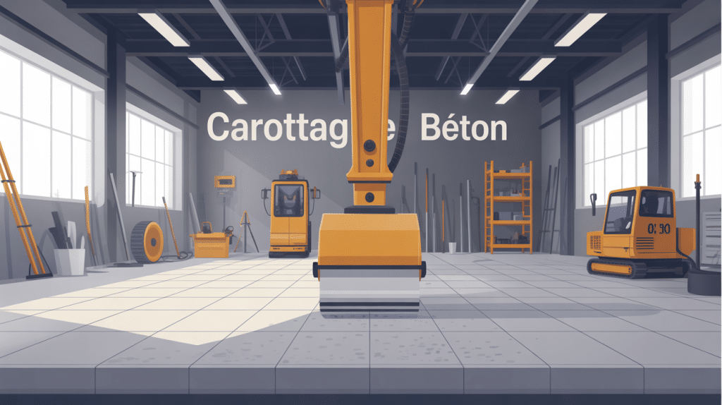 carottage beton process machine chantier illustration