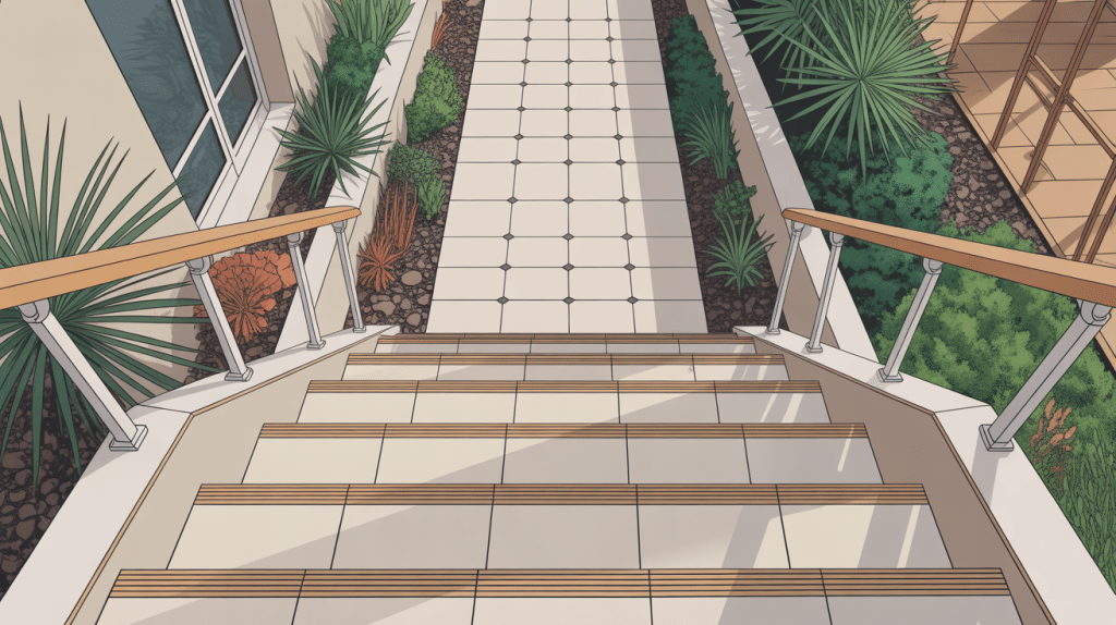 illustration du carrelage sur escalier exterieur