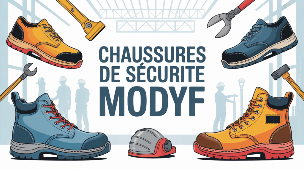 chaussures de sécurité modyf sur fond d’atelier et chantier
