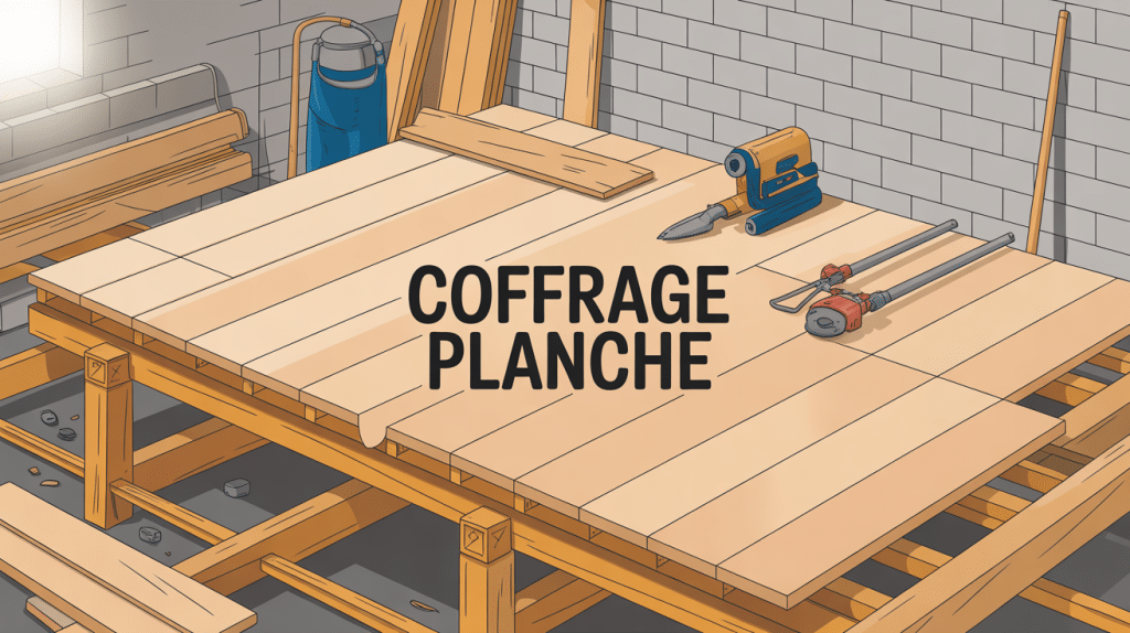 Illustration coffrage planche sur chantier propre