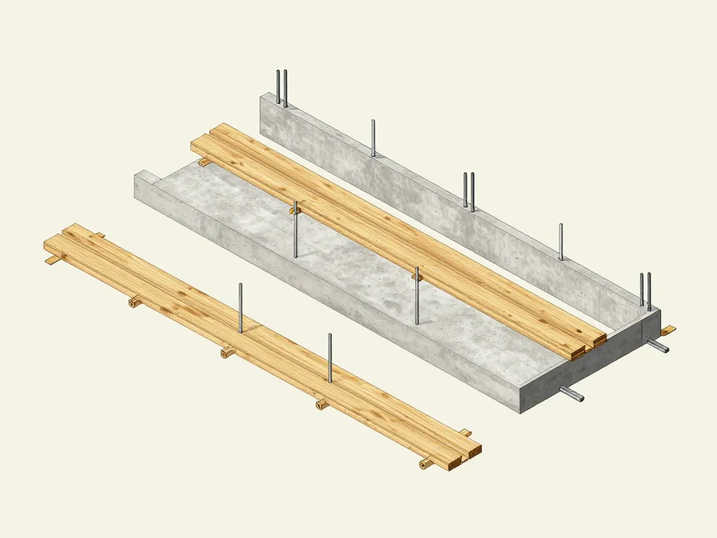 Schéma assemblage coffrage planche dalle linteau muret