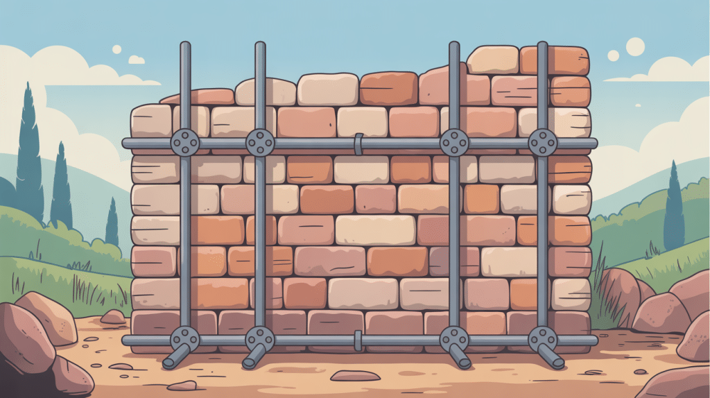 illustration consolider un mur en pierre qui penche tirants fondations