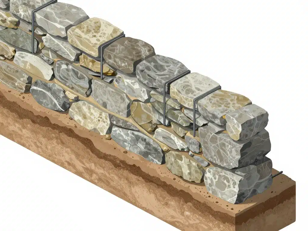 schéma techniques consolider un mur en pierre qui penche