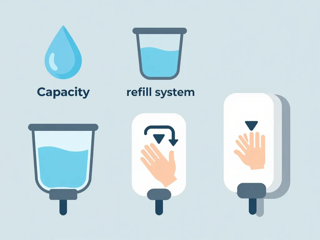 critères choix distributeur de savon mural rechargeable icônes