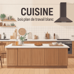 Cuisine bois plan de travail blanc moderne lumineuse