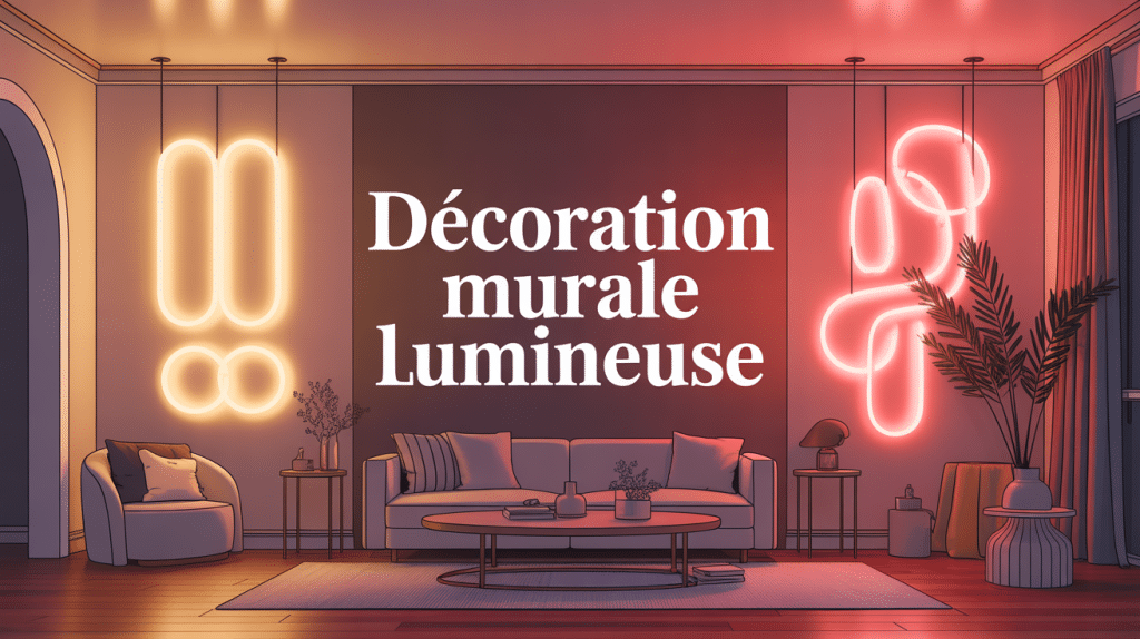 illustration décoration murale lumineuse appliques néons LED guirlandes cadres