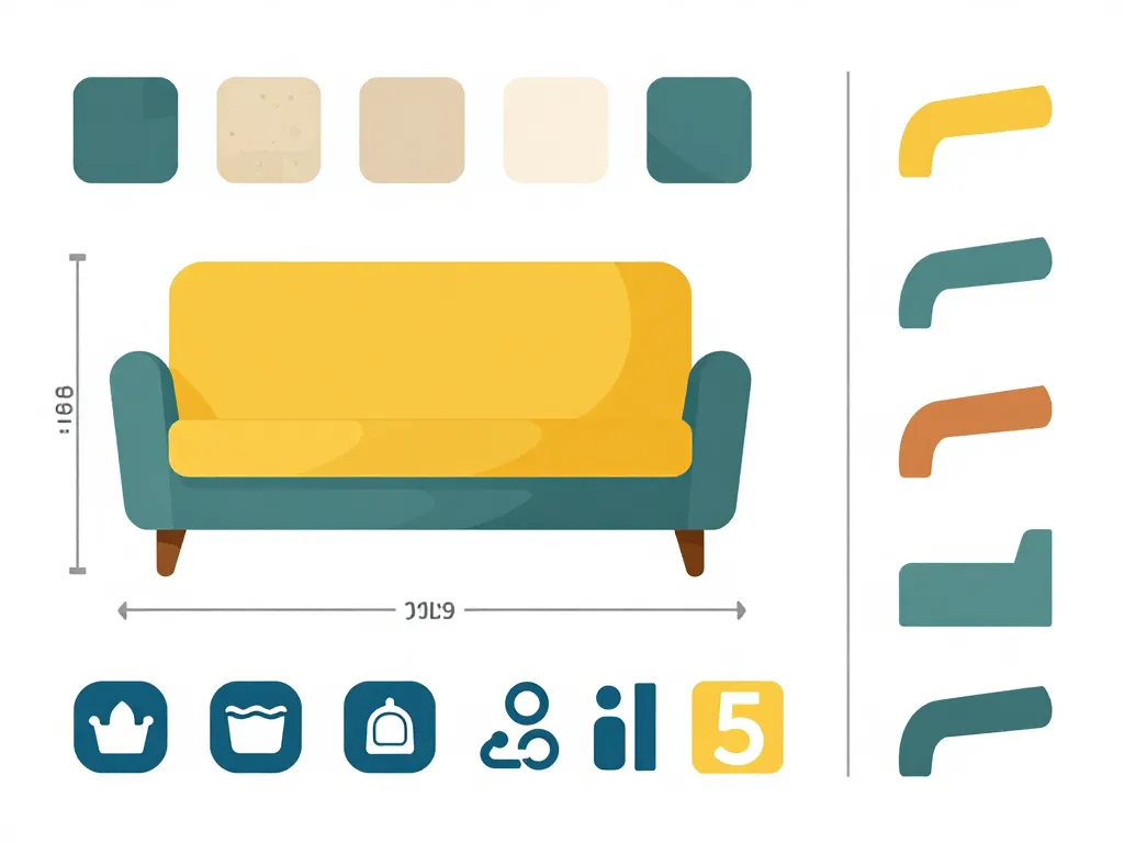 schéma de housse pour canapé 2 places avec accoudoirs dimensions matières