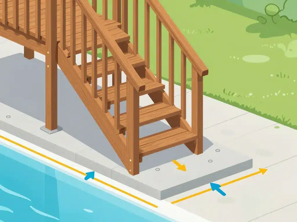 Schéma installation escalier bois piscine hors sol