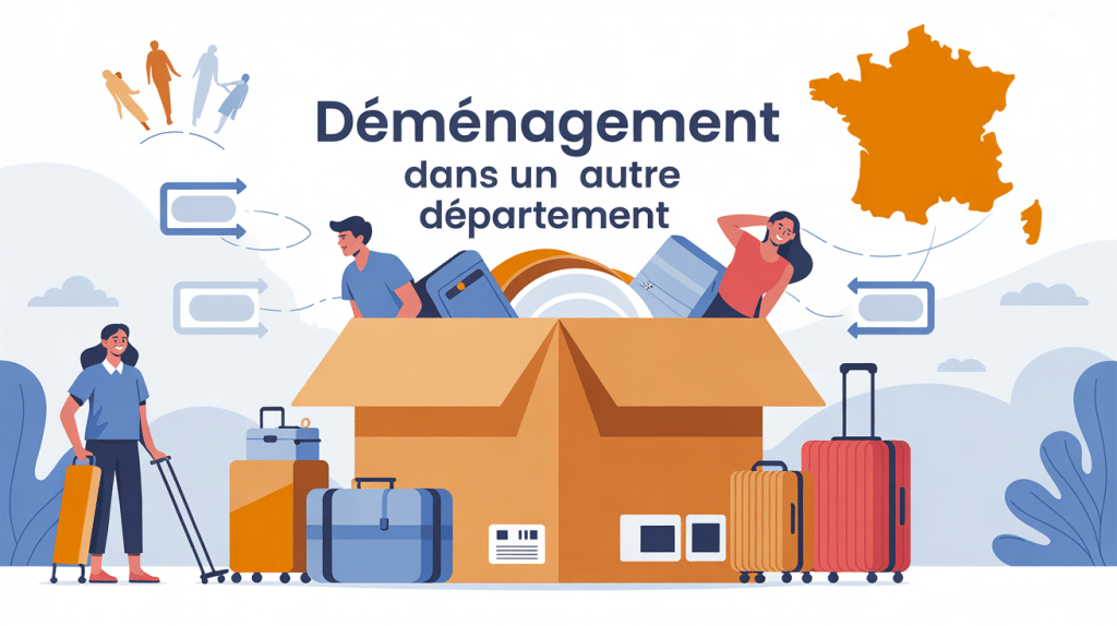 Illustration je déménage dans un autre département grand carton et carte France