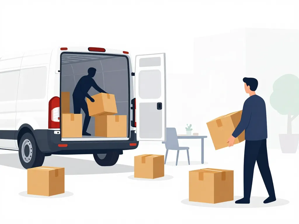 Scène logistique je déménage dans un autre département cartons et camion