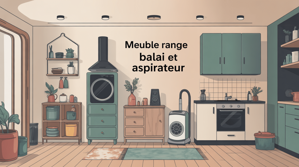 illustration meuble range balai et aspirateur intérieur harmonieux