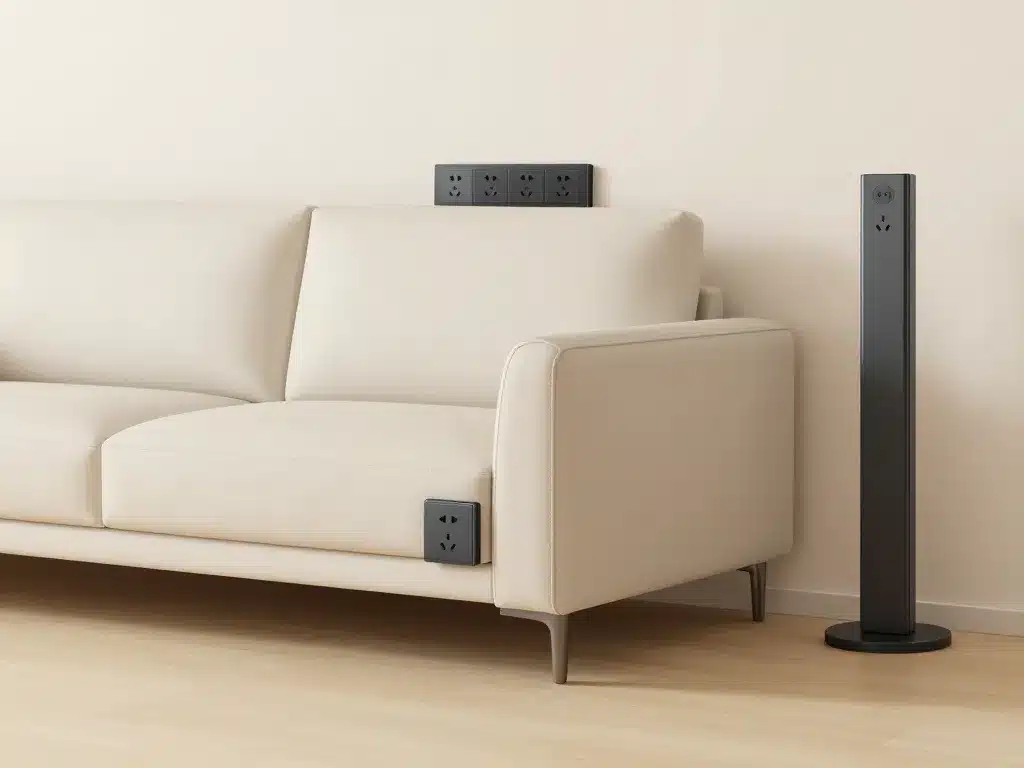 types de prise electrique pour canapé disposées autour d'un sofa