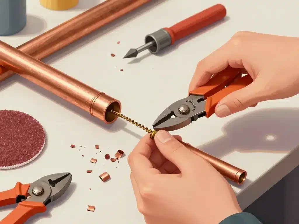 préparer tuyau cuivre avant raccord sur tuyau cuivre