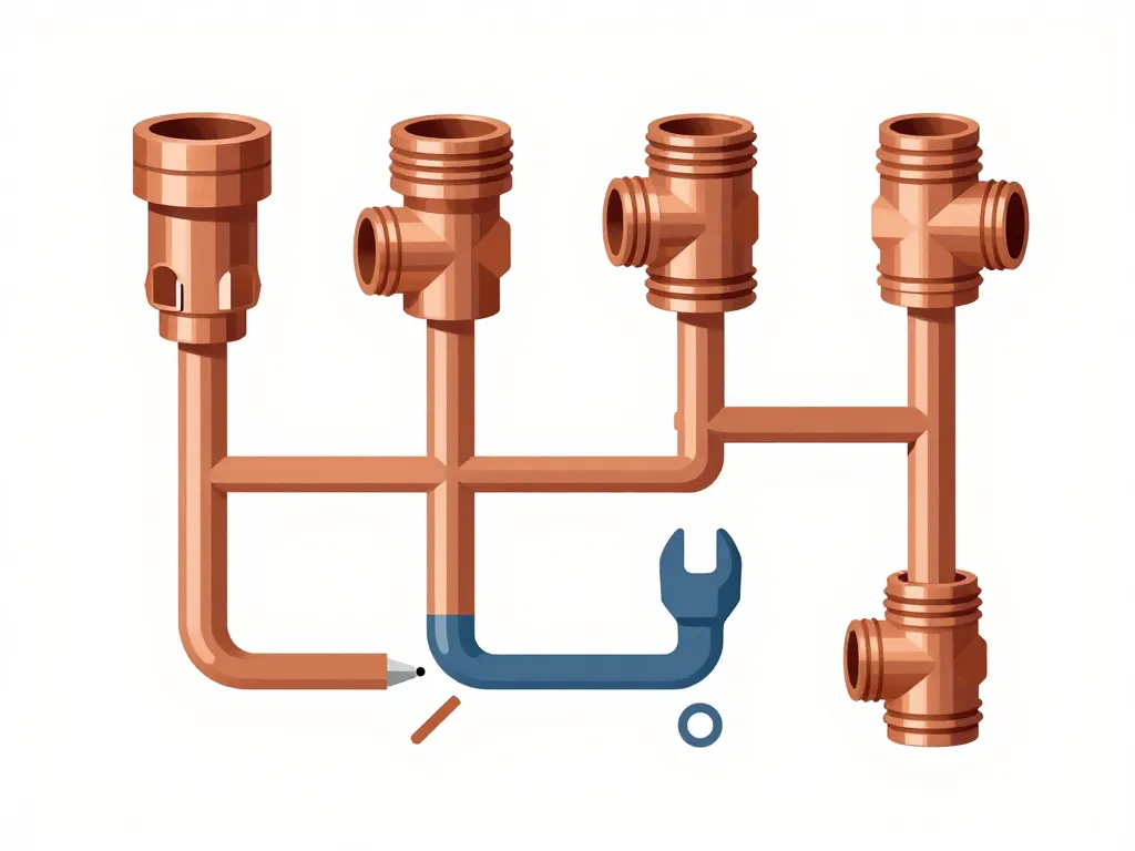 schéma raccord sur tuyau cuivre principaux types