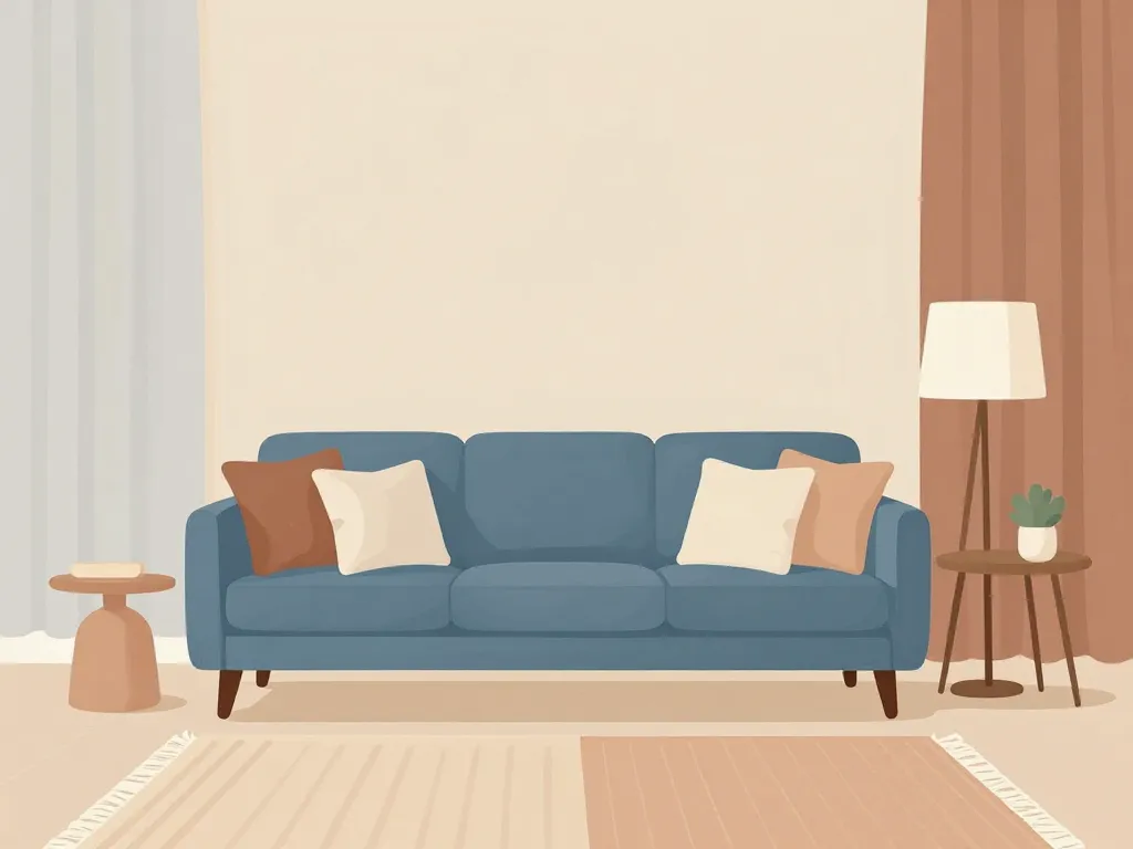 salon canape bleu harmonie couleurs murs coussins