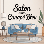 salon canape bleu illustration deco cosy moderne
