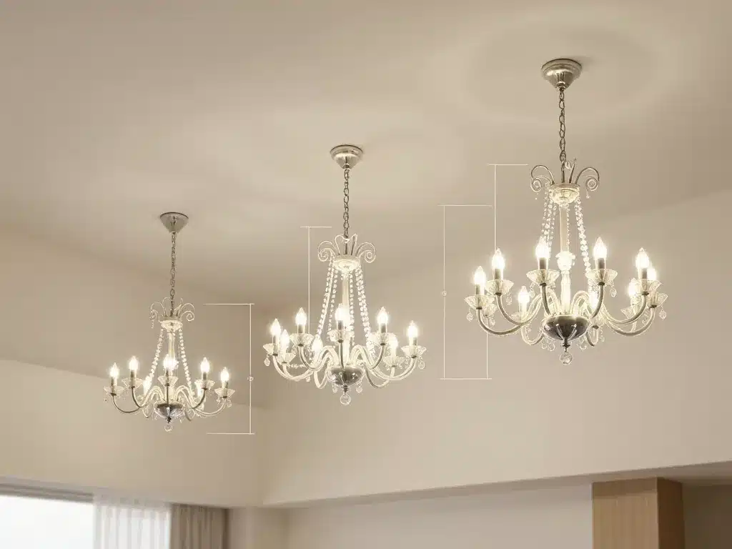 Schéma lustre plafond haut proportions suspension éclairage