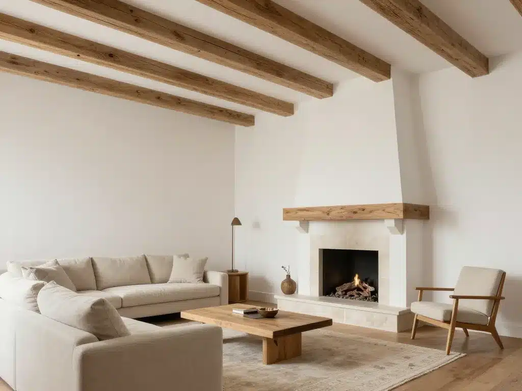 salon moderne inspiré style tudor avec poutres bois