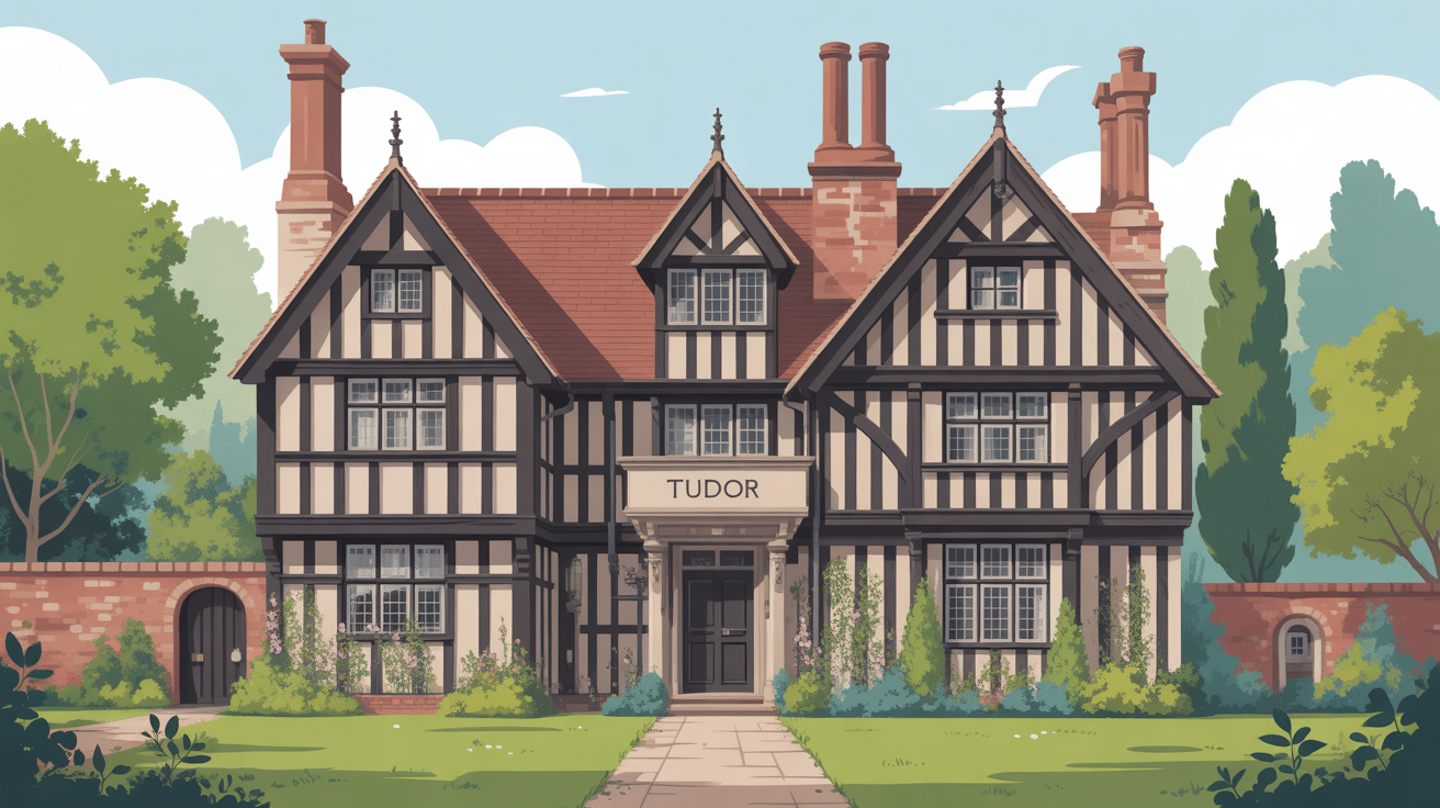 maison style tudor avec colombages et toit pentu