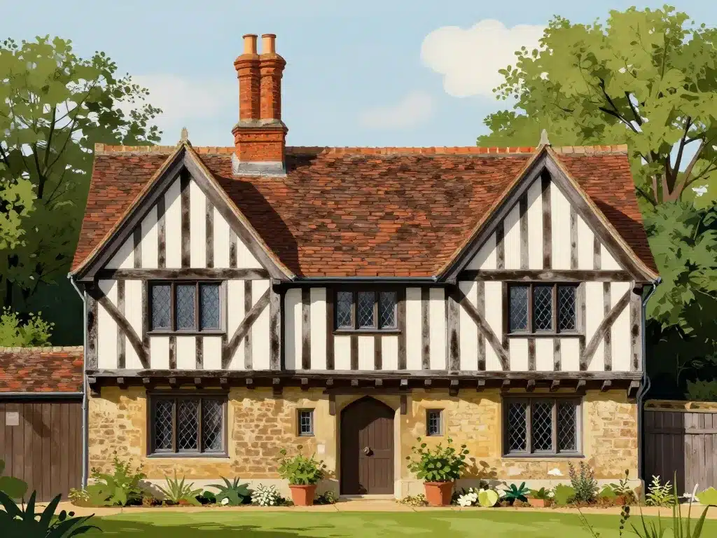 façade typique style tudor éléments architecturaux