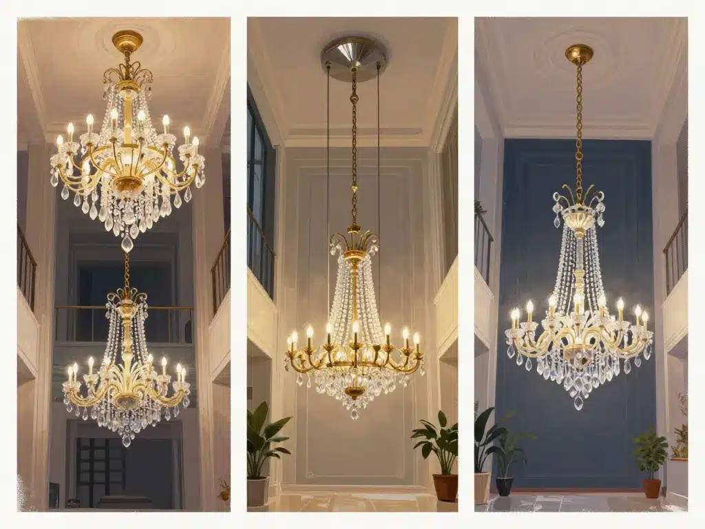 Illustration styles lustre plafond haut cascade industriel pampilles