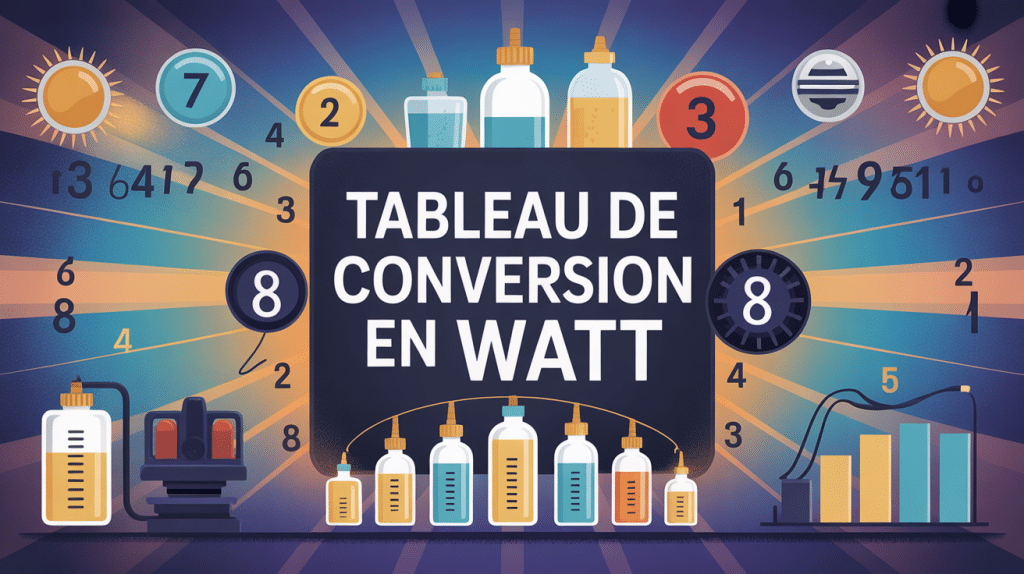 tableau de conversion en watt avec symboles énergie et puissance