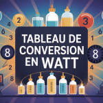 tableau de conversion en watt avec symboles énergie et puissance