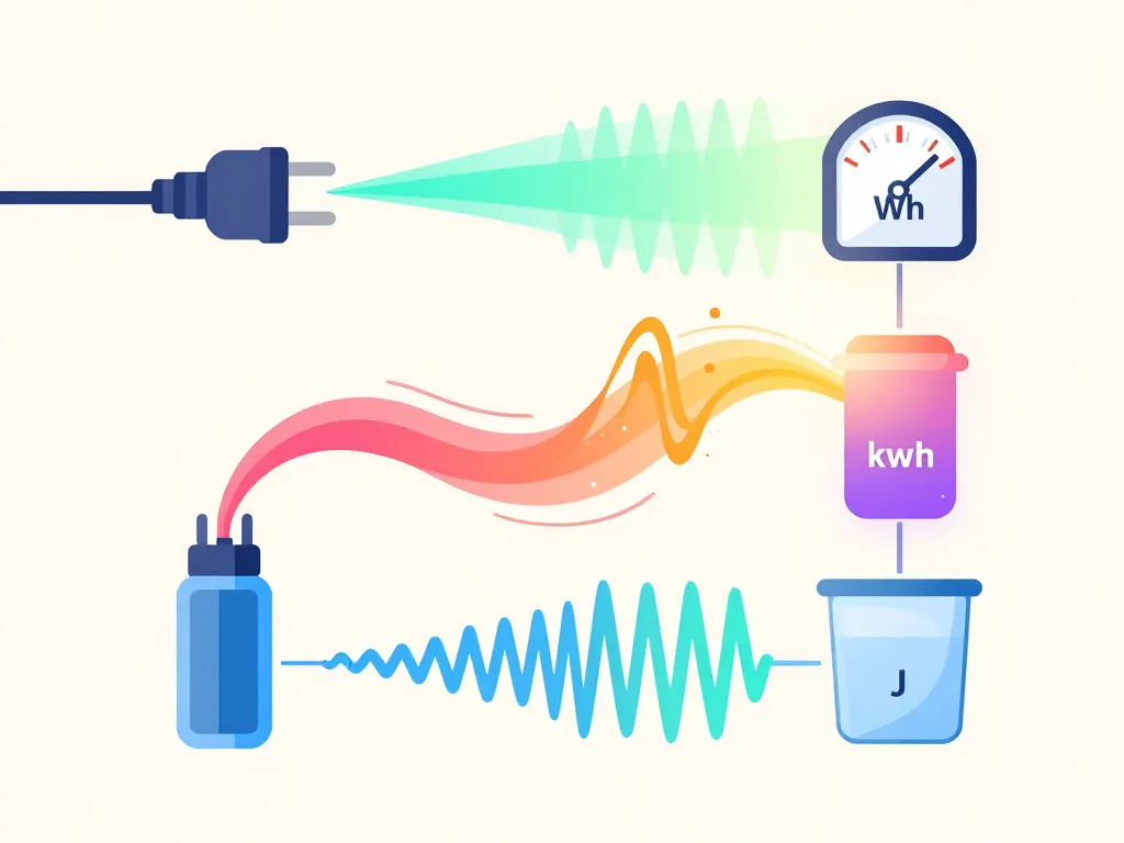 tableau de conversion en watt, kWh et joule visualisation