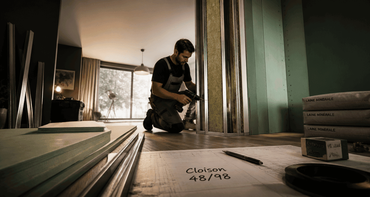 cloison 48/98 double peau en rénovation
