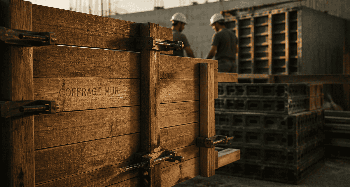 coffrage mur bois métal sur chantier