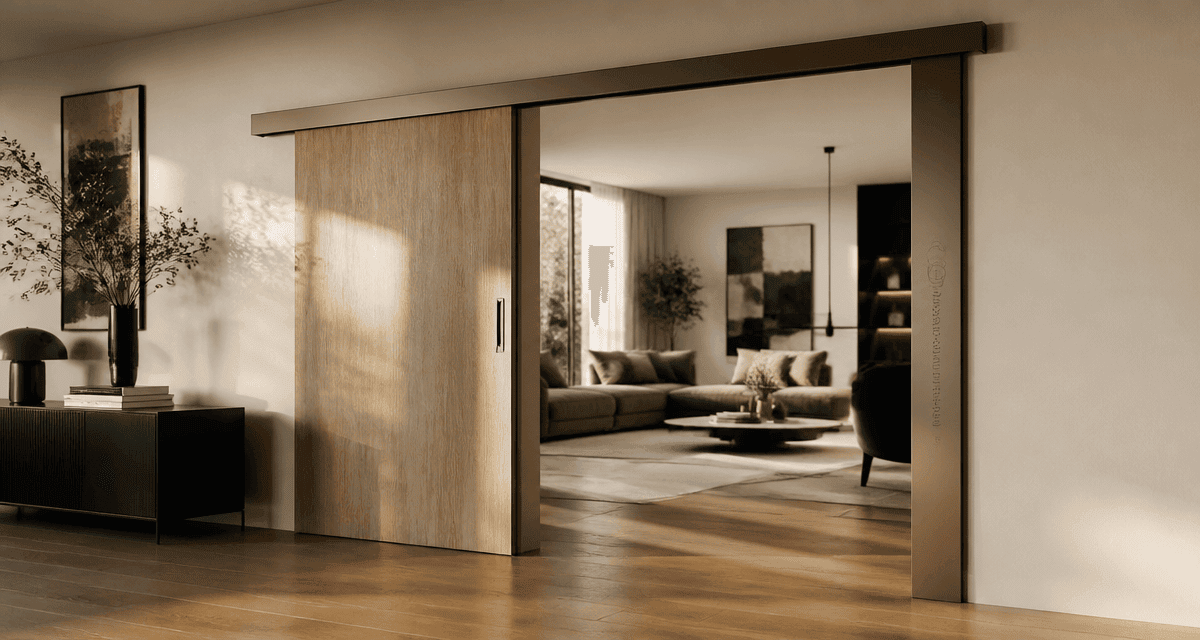 porte coulissant habitat bois bronze salon moderne
