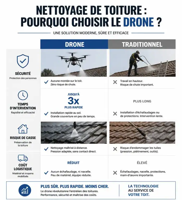Comparatif nettoyage toiture par drone avis et méthodes traditionnelles