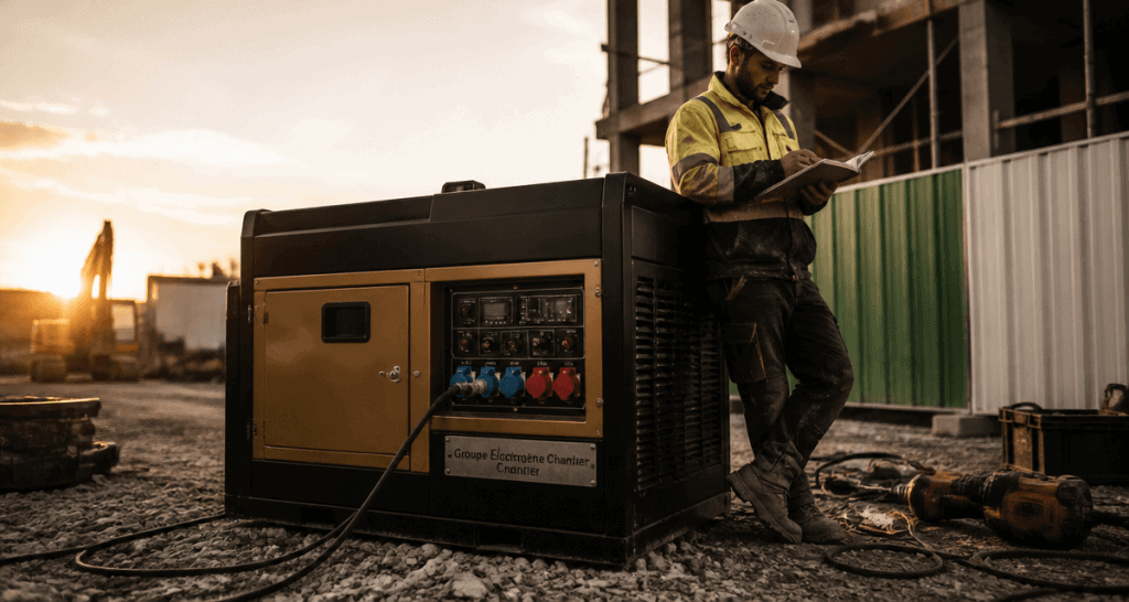groupe electrogene chantier sur chantier matinal
