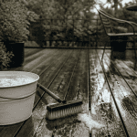 nettoyage terrasse bois savon noir avec balai brosse et seau