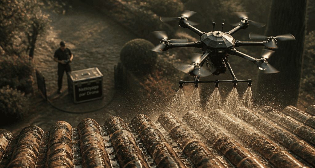 nettoyage toiture par drone avis drone sur toit