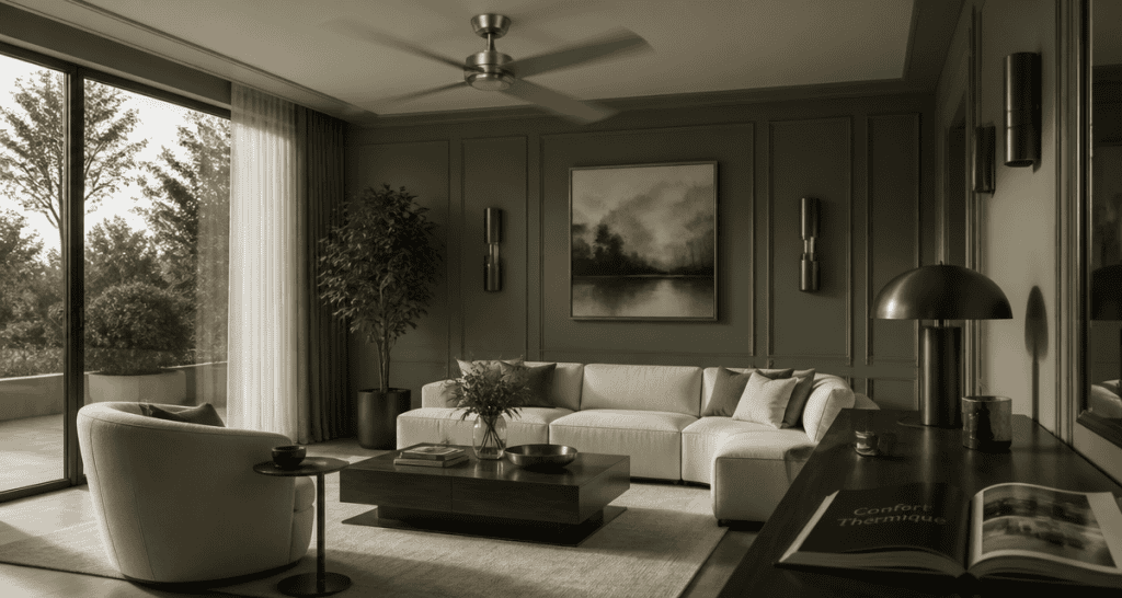 ventilateur plafond avis dans salon moderne