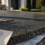Béton drainant prix m2 : allée posée avec géotextile et drainage