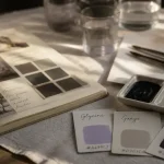 Couleur en g : palette gris anthracite, grège et glycine, inspiration déco