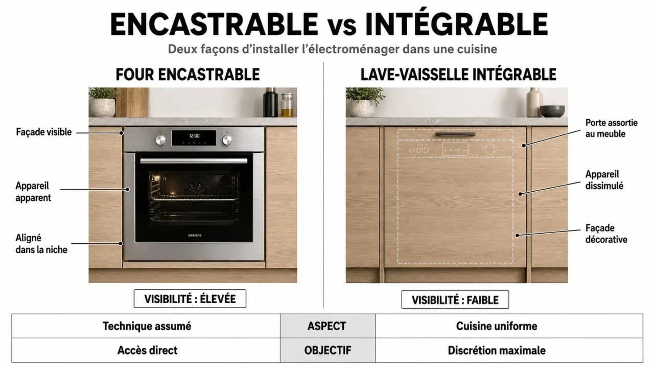Différence entre électroménager encastrable et intégrable dans une cuisine équipée