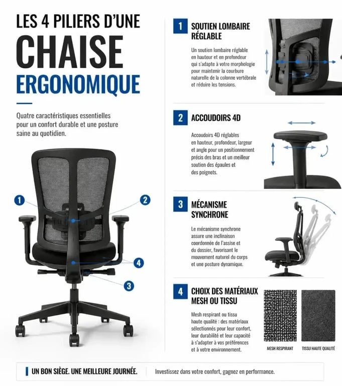 Infographie des critères techniques pour choisir la meilleure chaise ergonomique
