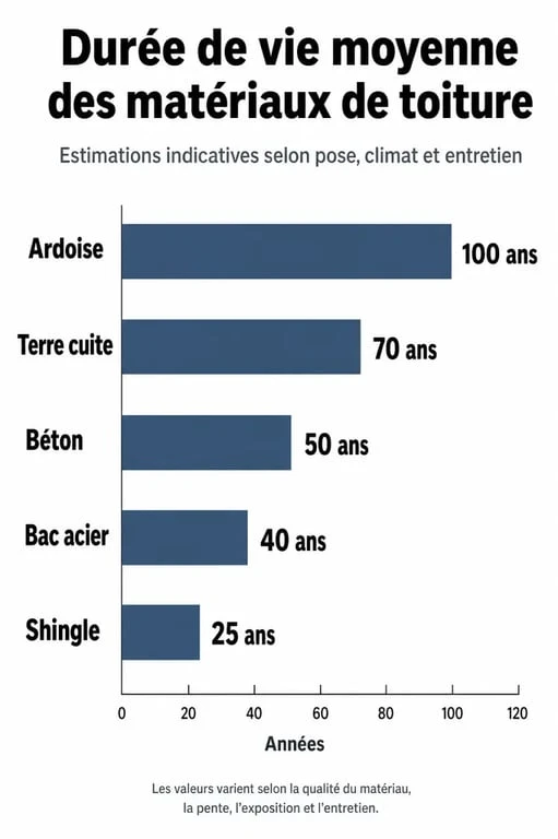 Infographie comparative de la durée de vie toiture selon le matériau